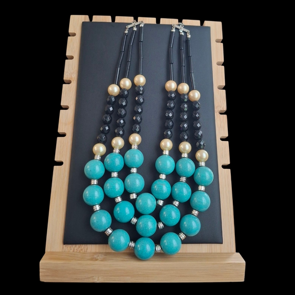 VINTAGE 1980s Nina Ricci (NRT) for Avon - Blue and Black Bead Statement Necklace